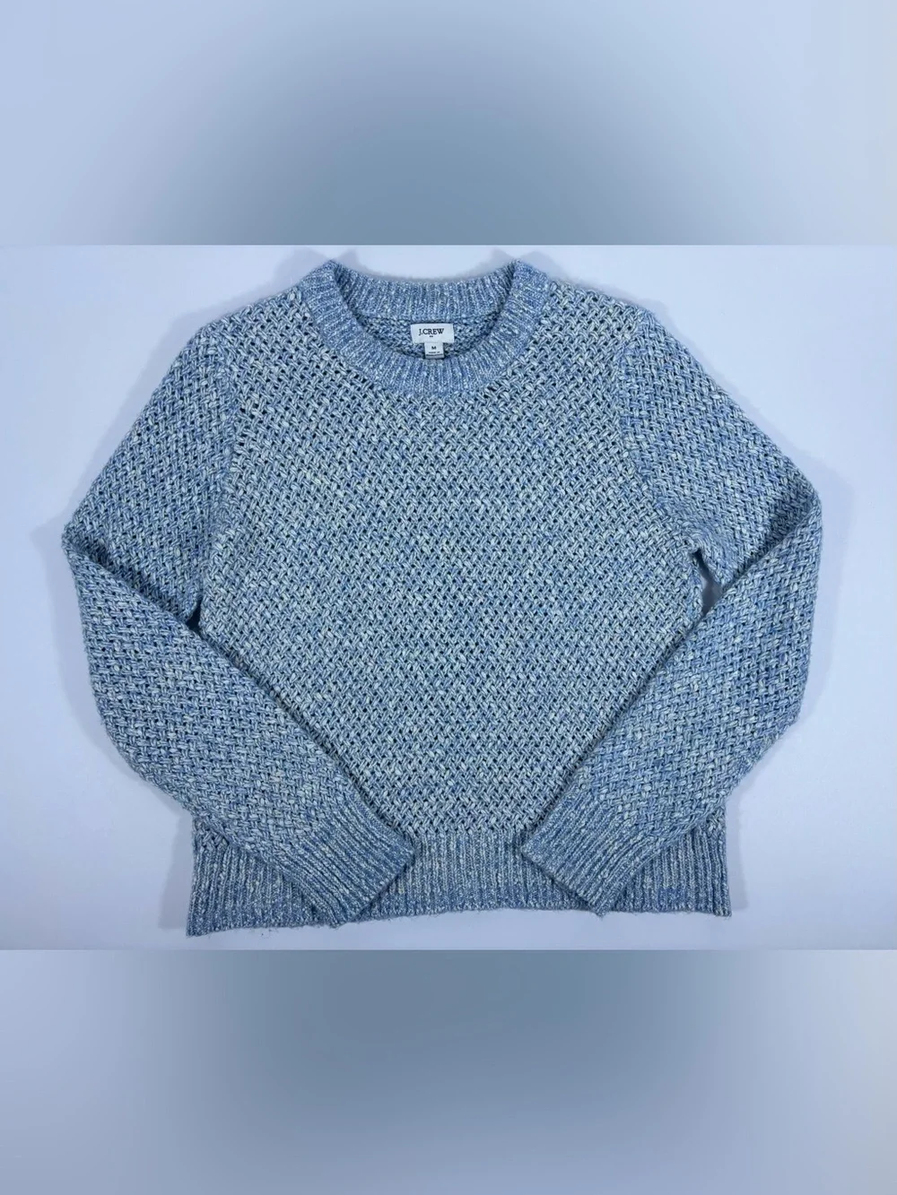 J.Crew Medium Blue Marled Textured Knit Sweater Crew Neck Cozy Cotton Blend Top